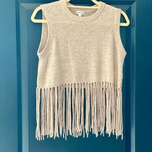 Minnie Rose Cash Cropped  Cream Long Fringe  Medium Vest